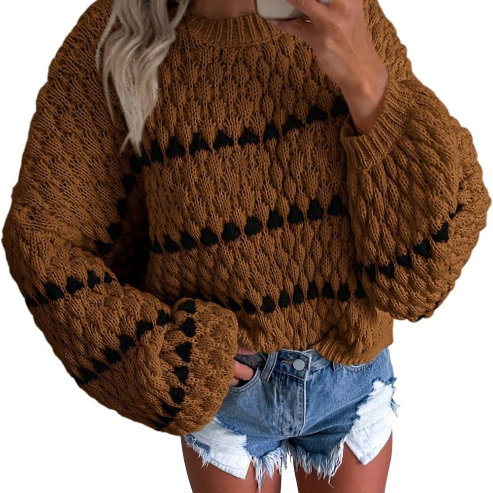 Oversized Womens Striped Color Block Pullover - C… - image 1